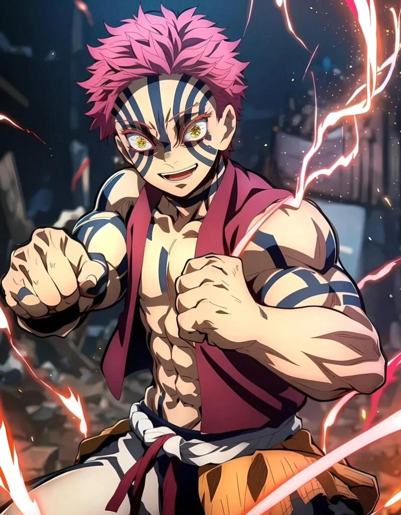 Bộ sưu tập ảnh anime Akaza đẹp ngầu lạnh lùng nhất 2026 2 Akaza thể hiện kỹ năng chiến đấu áp đảo đối thủ trong một trận chiến ác liệt
