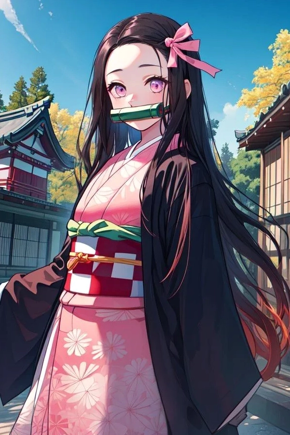 ảnh anime nezuko khoe dáng đứng cực chuẩn và duyên dáng