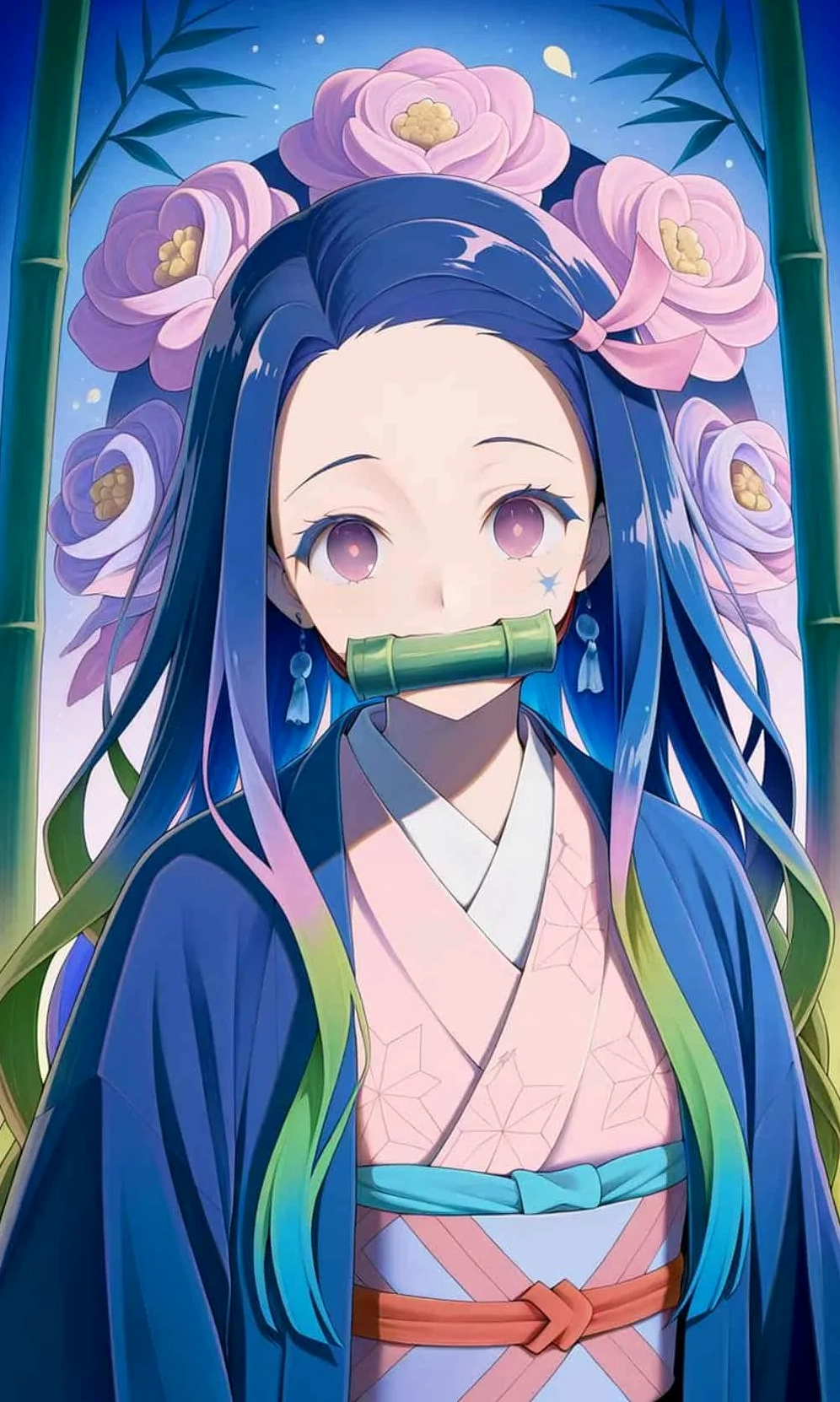 ảnh anime nezuko trong một tư thế di chuyển cực kỳ nhanh nhẹn