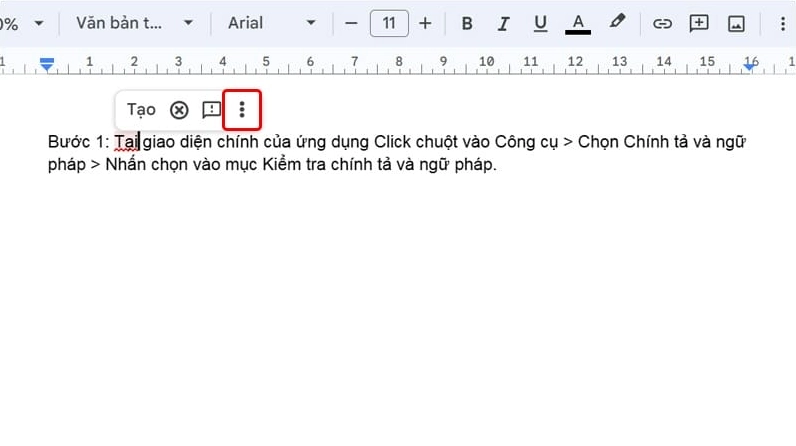 Bảng thông báo hiển thị các đề xuất tự động kiểm tra và sửa lỗi chính tả trên tài liệu Google Docs