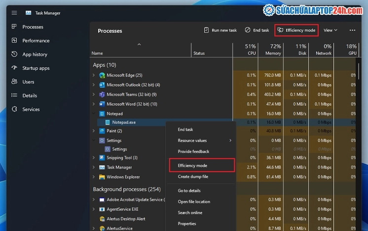 Bật tính năng Efficiency Mode trong Task Manager để giới hạn mức sử dụng tài nguyên của ứng dụng
