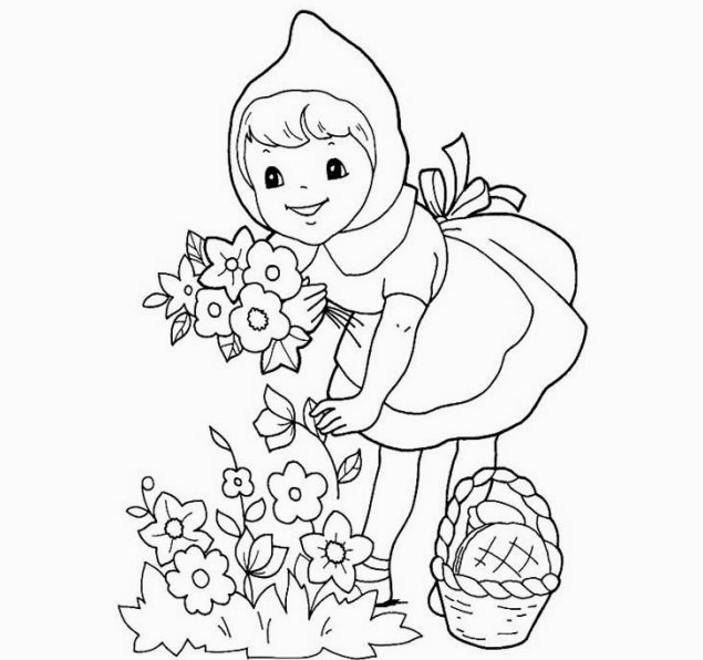 Bộ sưu tập 20 hình tô màu cho bé gái 3 tuổi dễ thương nhất 8 Bé gái hái hoa trên đồng cỏ xanh mướt trong tranh tô màu