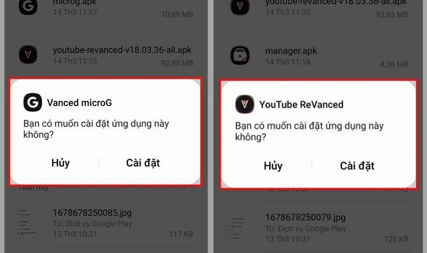 Biểu tượng và giao diện của ứng dụng YouTube ReVanced được đề xuất sử dụng thay thế