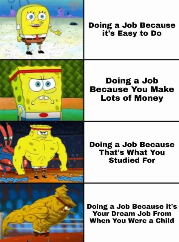 Bức meme thể hiện sự bỡ ngỡ của một thực tập sinh trong ngày đầu đi làm