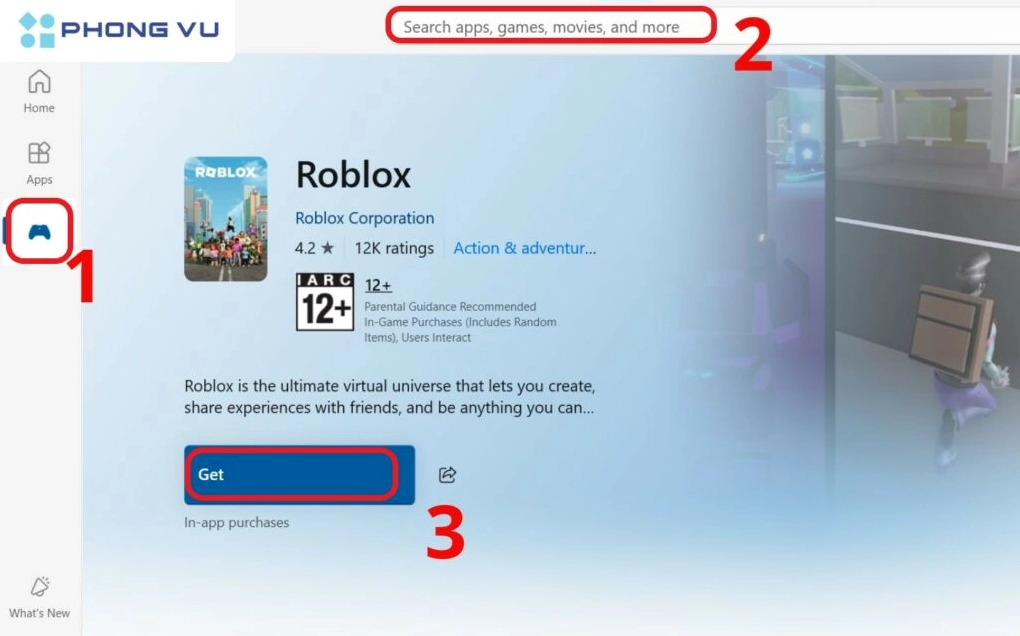 Chọn game và nhấp vào nút Get
