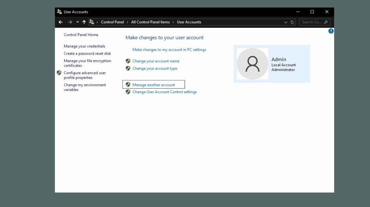 Hướng dẫn chi tiết cách mở khóa màn hình laptop cực kỳ đơn giản 7 Chọn Manage another account