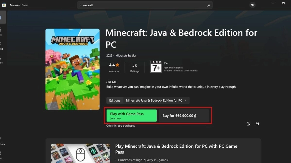 Chọn phiên bản Minecraft bạn muốn mua