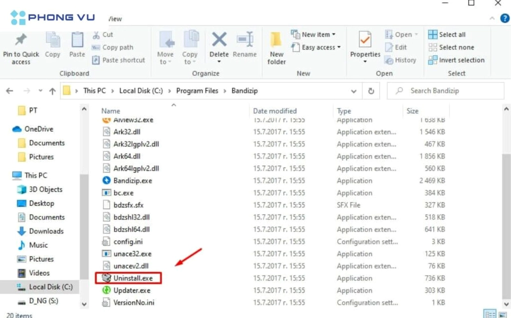 Chọn uninstall.exe