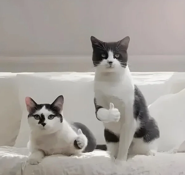 Chú mèo đáng yêu đang thực hiện hành động tán dương