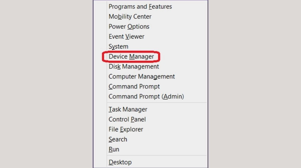 Click chuột phải vào nút Start và chọn Device Manager để mở trình quản lý thiết bị phần cứng
