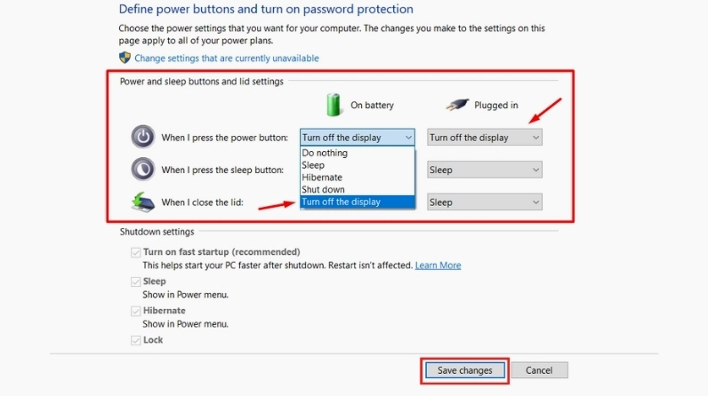 Hướng dẫn cách tắt màn hình laptop lenovo chuẩn xác và an toàn 4 Điều chỉnh cả hai lựa chọn thành trạng thái Turn off the display