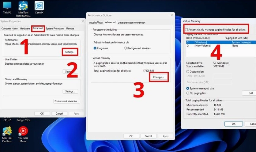 Điều chỉnh dung lượng Paging file size để tối ưu hóa bộ nhớ ảo cho hệ thống