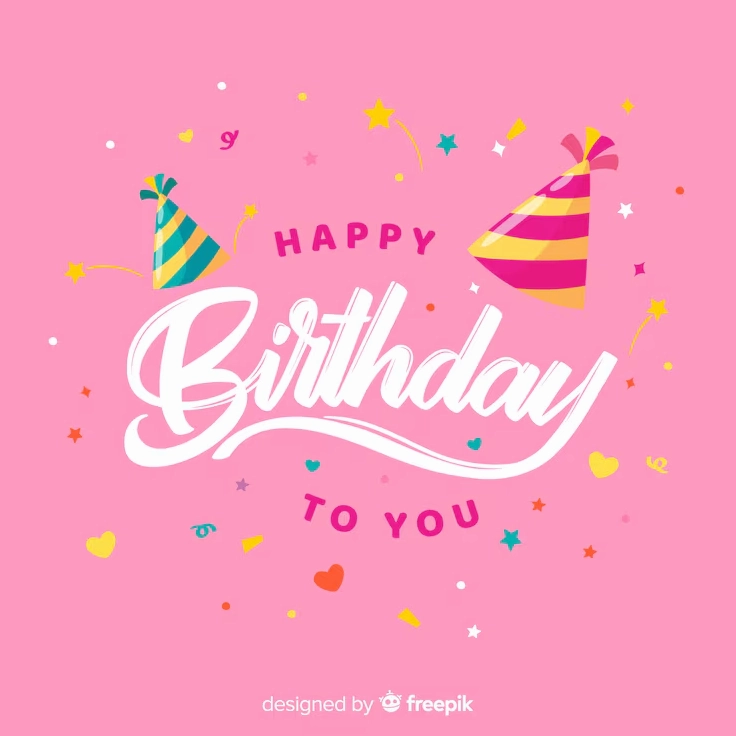 Dòng chữ happy birthday cách điệu trên nền hồng pastel