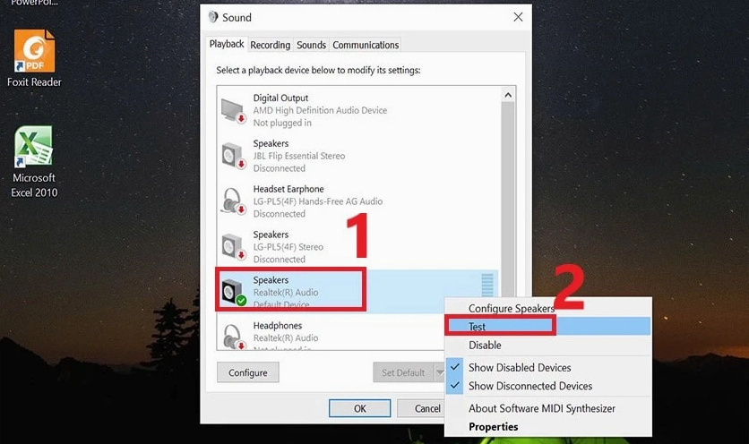 Hướng dẫn chi tiết cách mở tai nghe trên laptop đơn giản và khắc phục lỗi không nhận thiết bị 5 Giao diện cài đặt cấu hình âm thanh trên máy tính để chọn thiết bị đầu ra