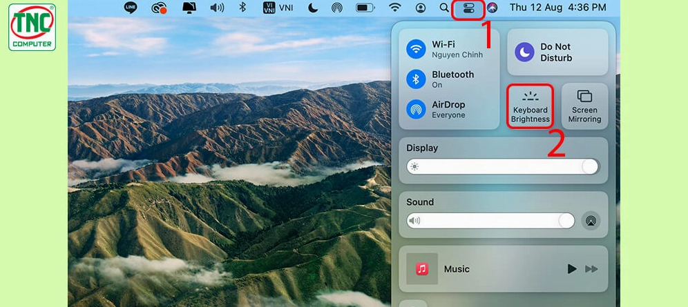 Giao diện cài đặt đèn bàn phím trong phần System Preferences trên hệ điều hành MacOS