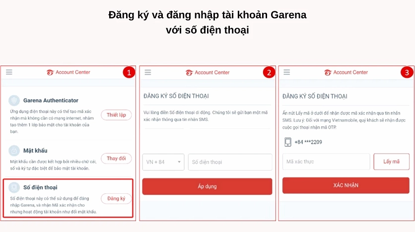 Giao diện đăng nhập tài khoản Garena bằng số điện thoại di động