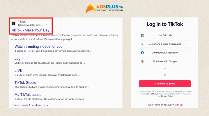 Giao diện đăng nhập tài khoản thông qua nền tảng web tích hợp