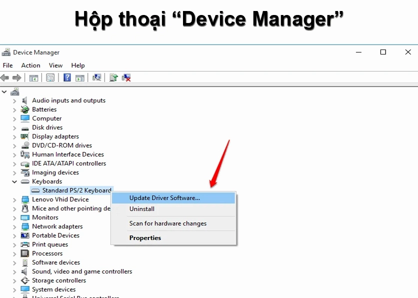 Giao diện hướng dẫn cách khắc phục lỗi bàn phím laptop trực tiếp trên hệ điều hành window 10