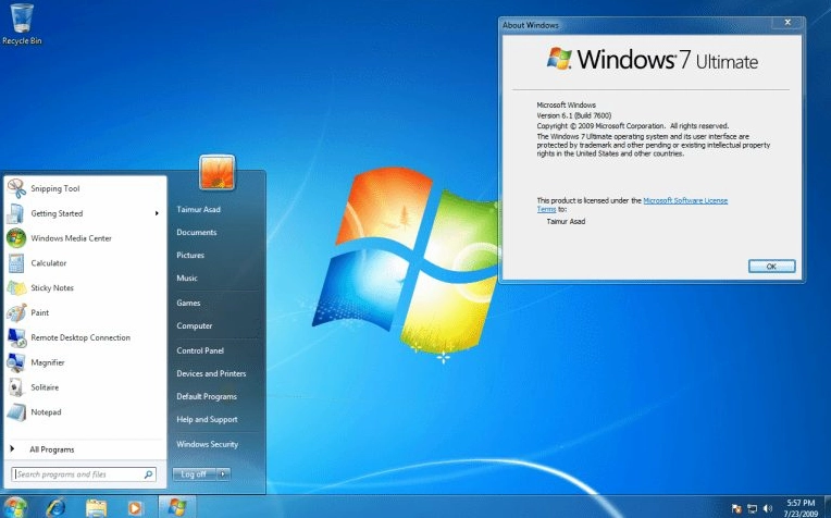 Phần mềm sửa lỗi win 7 tốt nhất hiện nay giúp khắc phục sự cố hiệu quả 1 Giao diện màn hình nền của hệ điều hành Windows 7 Ultimate đặc trưng