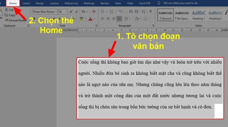 Hướng dẫn chi tiết cách sửa lỗi cách dòng trong Word cực kỳ đơn giản và nhanh chóng 1 Giao diện màn hình Word hiển thị việc người dùng truy cập vào thẻ Home trên thanh công cụ ribbon