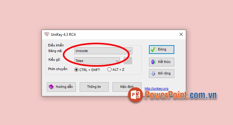 Giao diện phần mềm Unikey để kiểm tra bảng mã và kiểu gõ