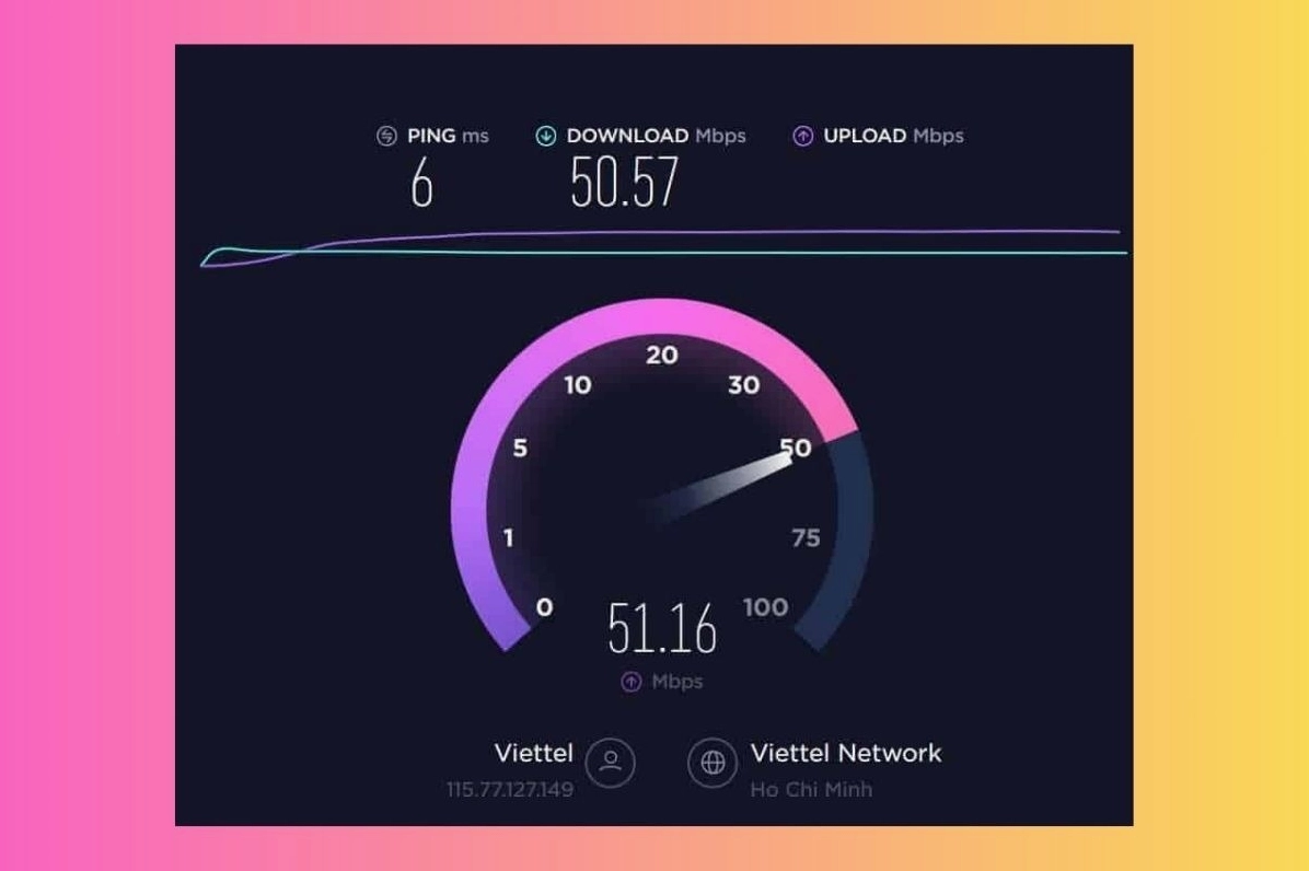 Giao diện trang web thực hiện chức năng kiểm tra tốc độ tải xuống và tải lên của đường truyền mạng
