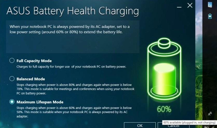 Giới thiệu chế độ Maximum Lifespan Mode giúp bảo vệ tuổi thọ pin trên laptop ASUS