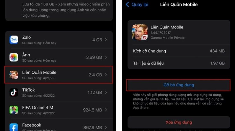Gỡ và cài đặt lại ứng dụng Liên Quân
