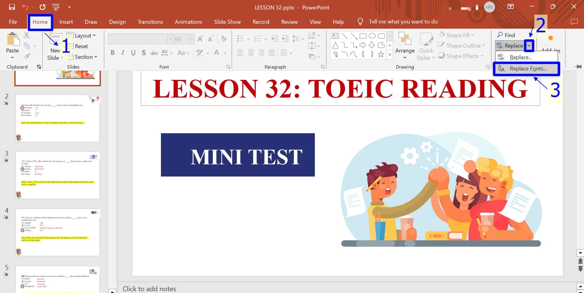 Hình ảnh minh họa tình trạng lỗi font chữ trong phần mềm PowerPoint khi tải file về máy