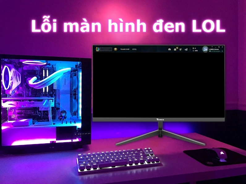 Hình ảnh mô phỏng lỗi màn hình đen khi chơi Liên Minh Huyền Thoại