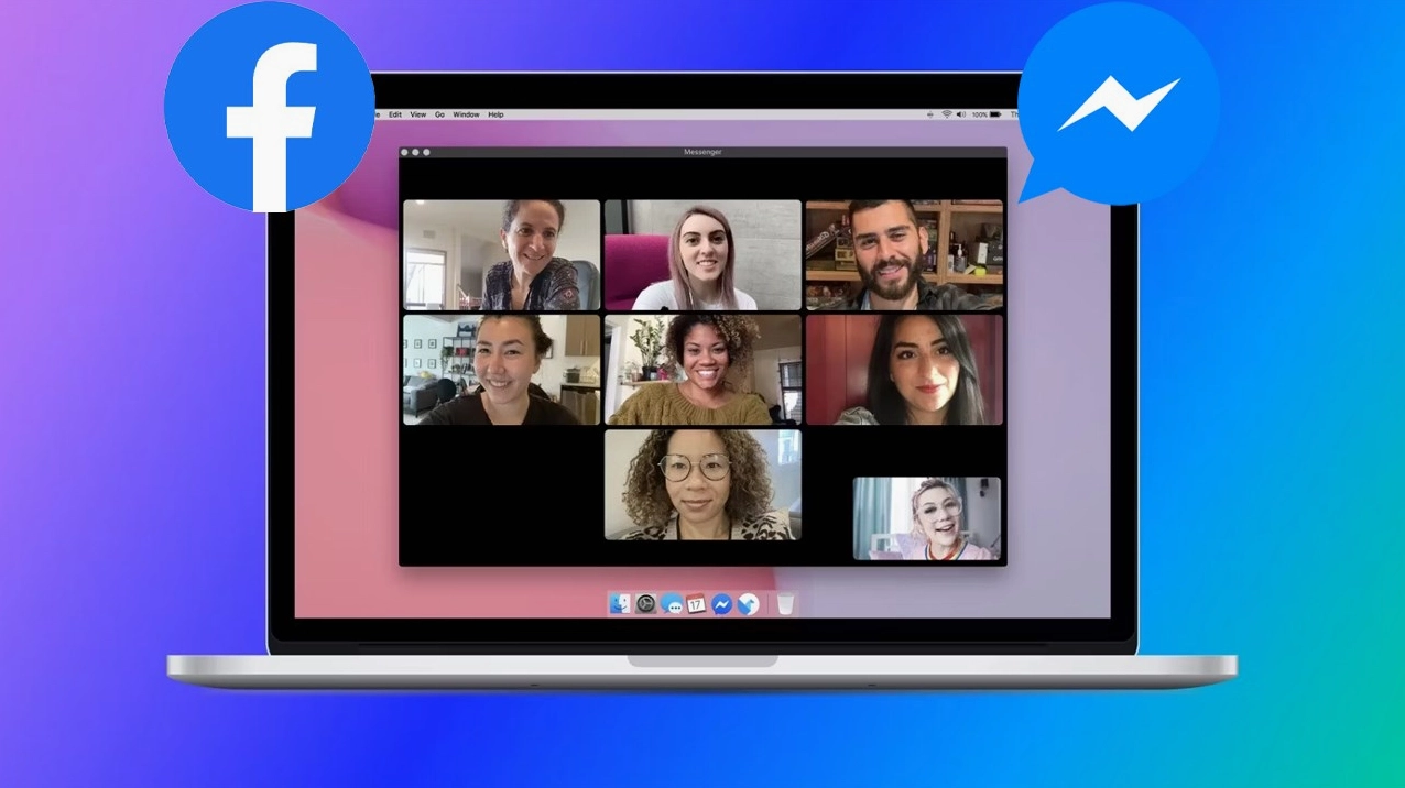 Hình ảnh mô phỏng một cuộc gọi video nhóm đang diễn ra trên Messenger laptop