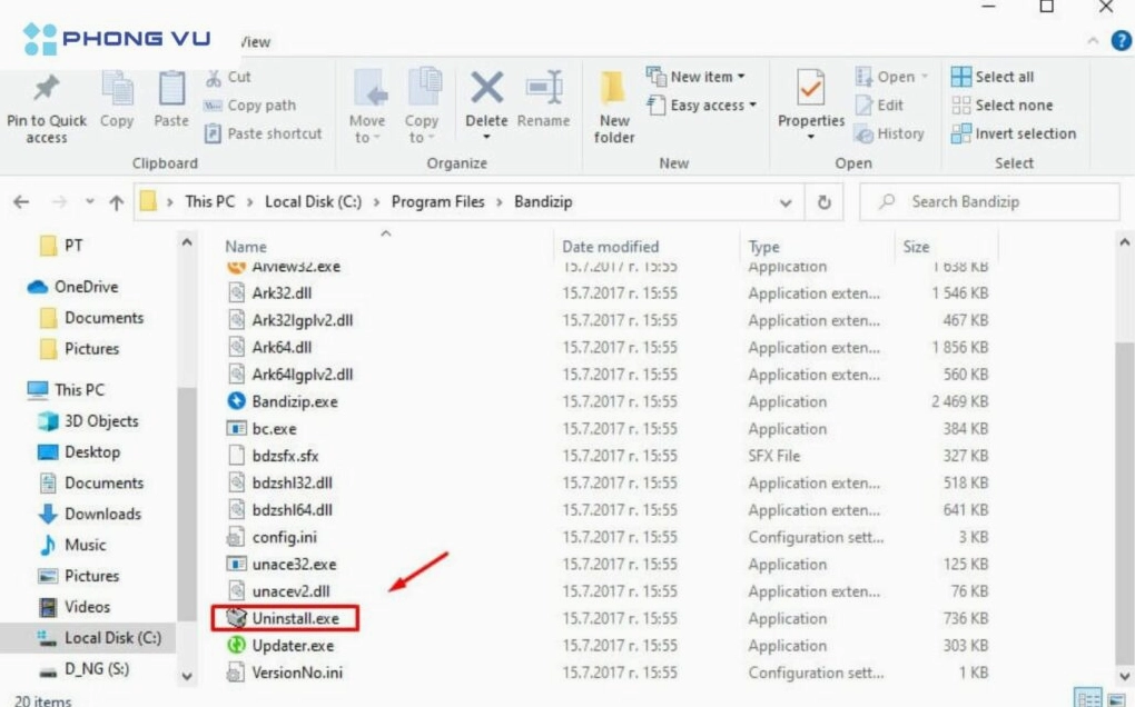 Hình ảnh nhấp đúp chuột vào biểu tượng mang tên uninstall.exe bên trong thư mục cài đặt