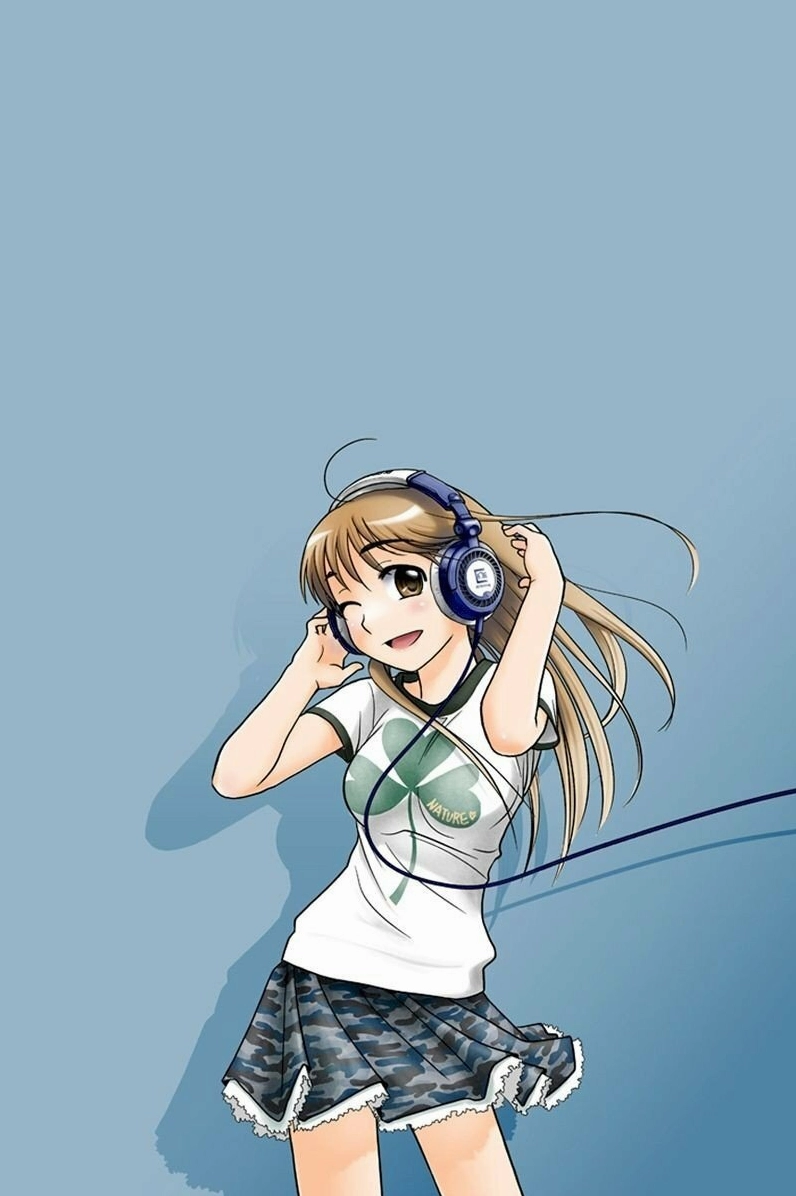 Hình nền điện thoại anime cô gái cá tính với chiếc tai nghe