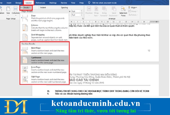 Hướng dẫn chi tiết cách sửa lỗi header and footer trong Word đơn giản nhất 3 Hướng dẫn các bước thực hiện thao tác ngắt section trên thanh công cụ Word