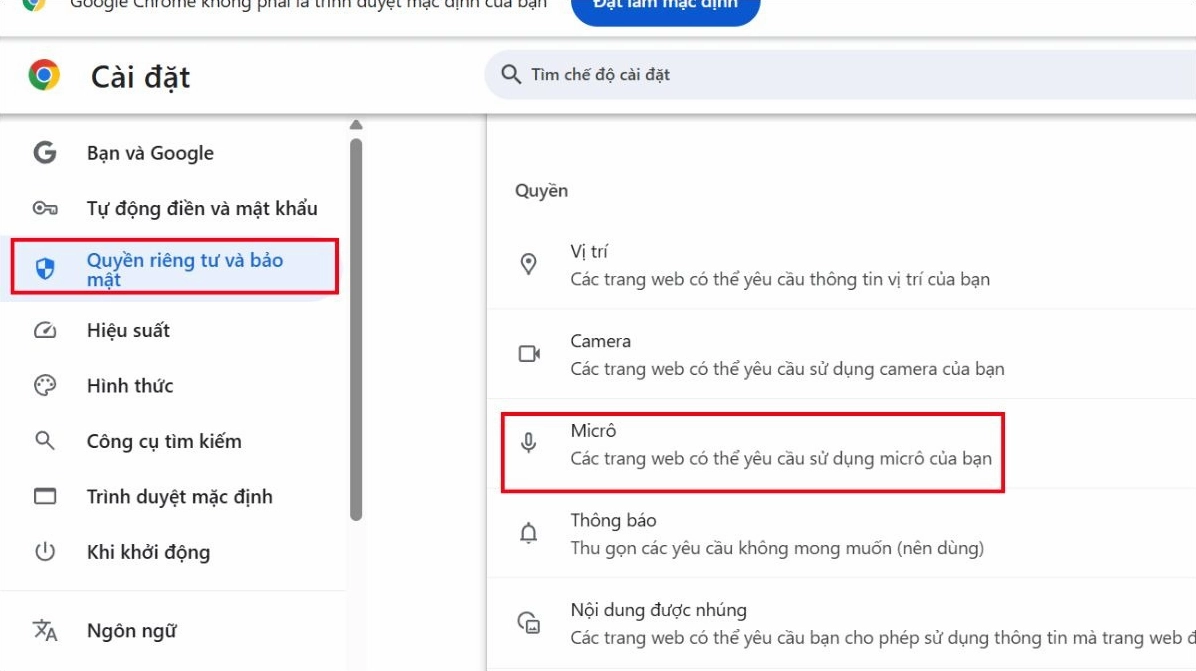 Kiểm tra quyền truy cập camera và micro trên trình duyệt Google Chrome