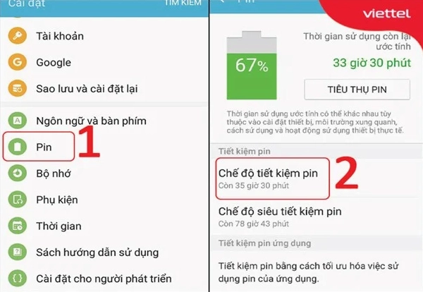 Kiểm tra và tắt chế độ tiết kiệm pin