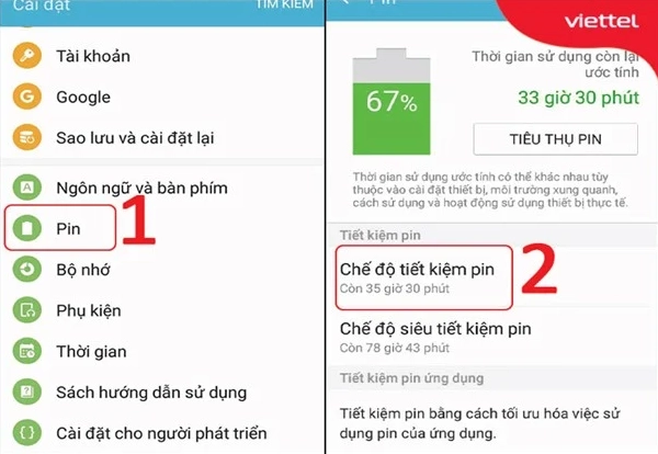 Kiểm tra và tắt chế độ tiết kiệm pin