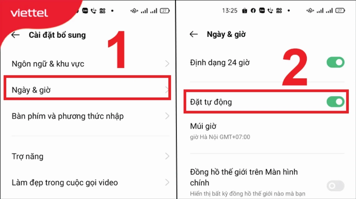 Hướng dẫn sửa lỗi chấm than wifi trên điện thoại và máy tính hiệu quả 2 Màn hình cài đặt tính năng cập nhật ngày giờ tự động trên điện thoại di động