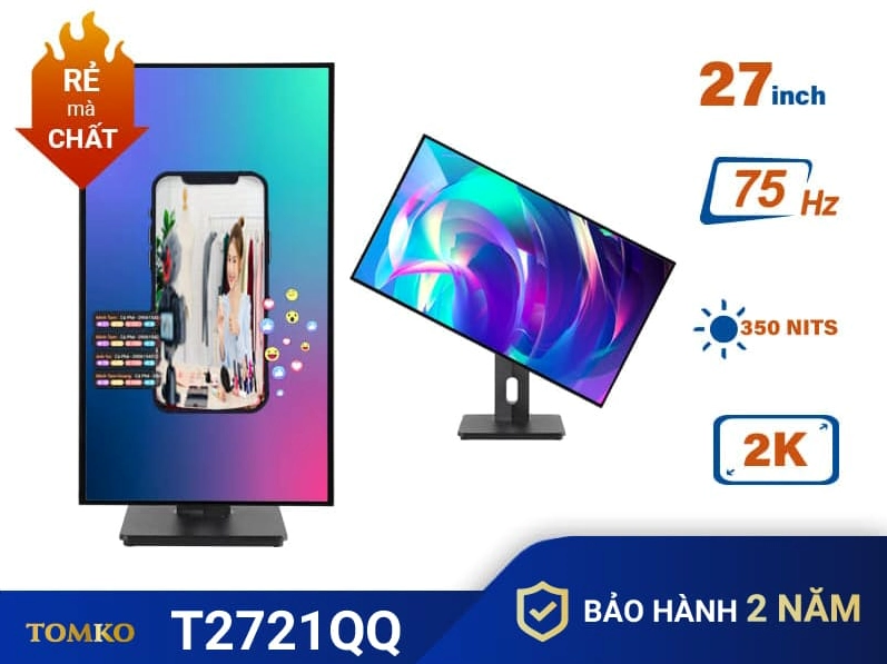 Màn hình máy tính 27 inch độ phân giải 2K có khả năng xoay dọc tiện lợi