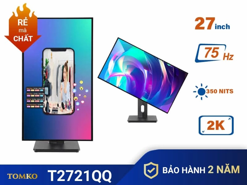 Màn hình máy tính Tomko 27 inch 2K xoay dọc T2721QQ hiển thị sống động