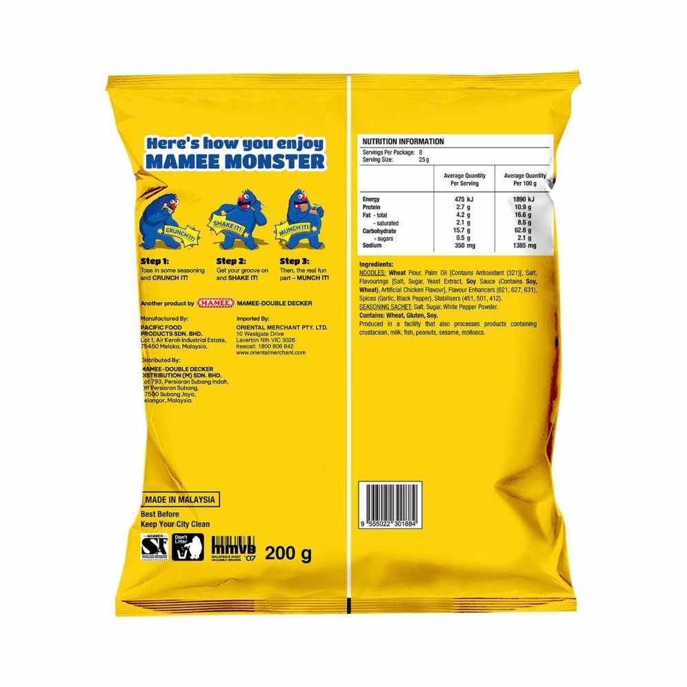 Mặt sau của gói mì Mamee Monster Noodle Snack với những chi tiết thú vị thường xuất hiện trong meme