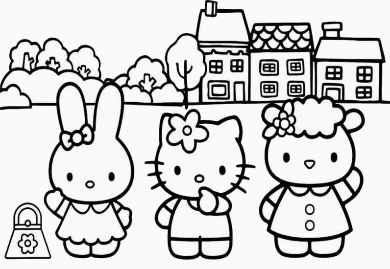 Bộ sưu tập 20 hình tô màu cho bé gái 3 tuổi dễ thương nhất 12 Mèo Kitty và những người bạn thân thiết cùng nhau vui chơi