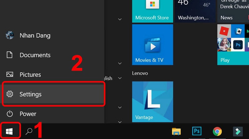 Hướng dẫn chi tiết cách thay đổi màn hình laptop Win 10 3 Mở cửa sổ Settings trên máy tính Windows 10