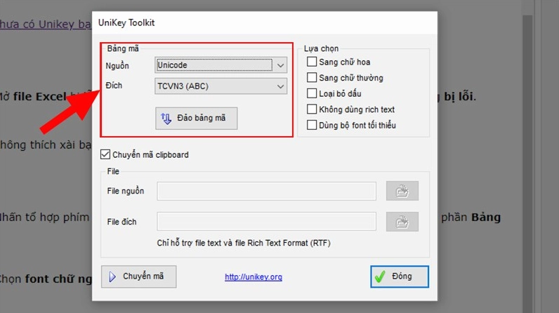 Hướng dẫn chi tiết cách sửa lỗi phông chữ trong Excel nhanh chóng và hiệu quả 4 Mở cửa sổ Unikey Toolkit để cấu hình bảng mã nguồn và đích giúp sửa lỗi font trong Excel