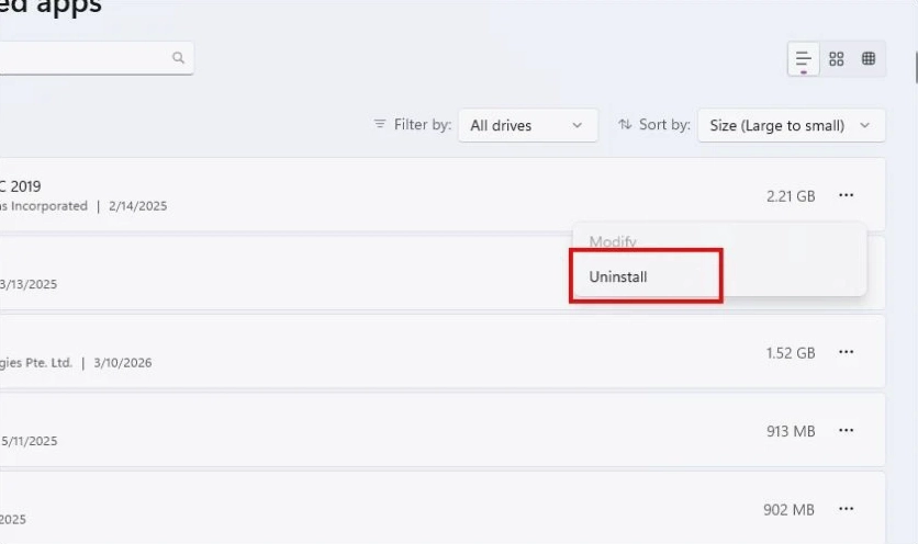 Nhấn nút Uninstall để gỡ cài đặt hoàn toàn phần mềm không cần thiết ra khỏi máy tính