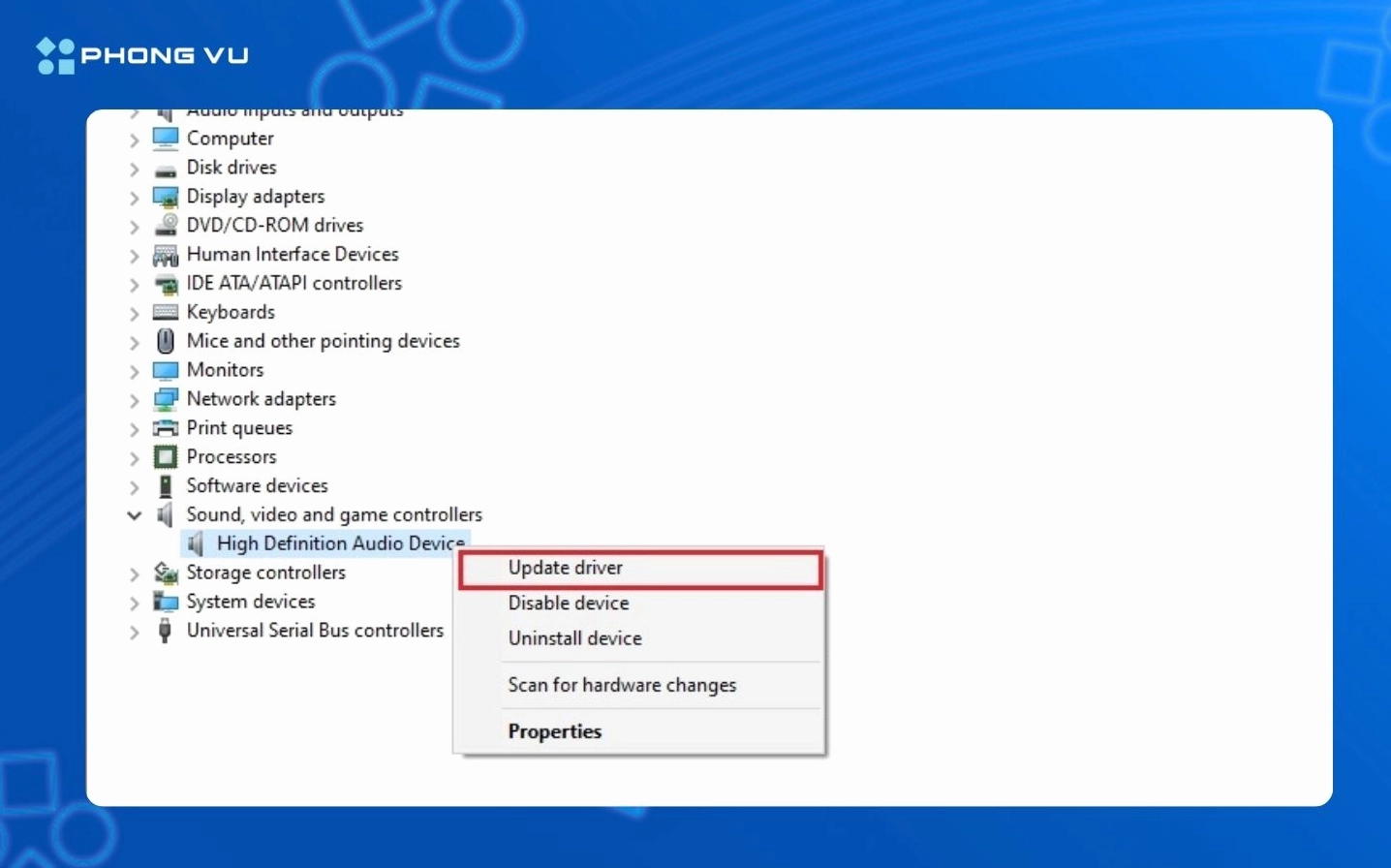 Nhấn vào Update Driver trong Device Manager