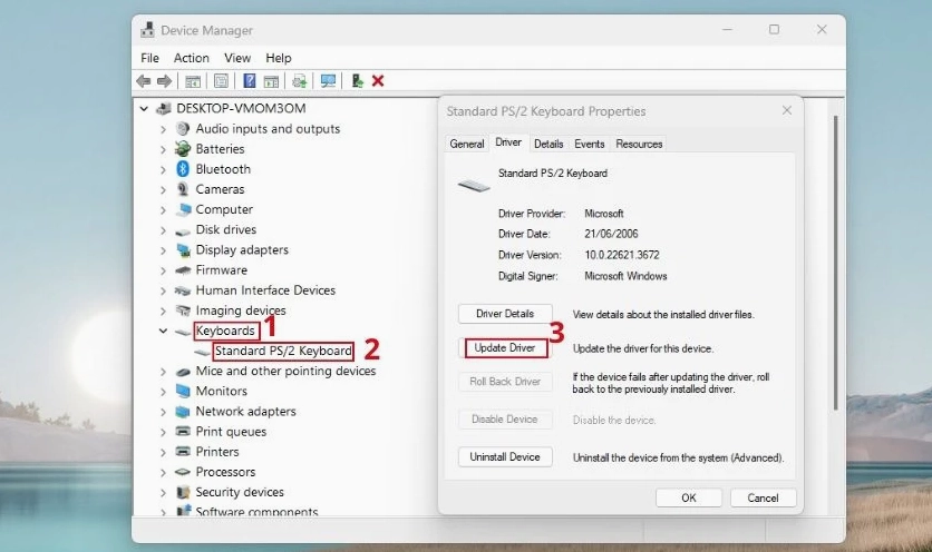 Nhấp chuột phải chọn Update driver cho bàn phím
