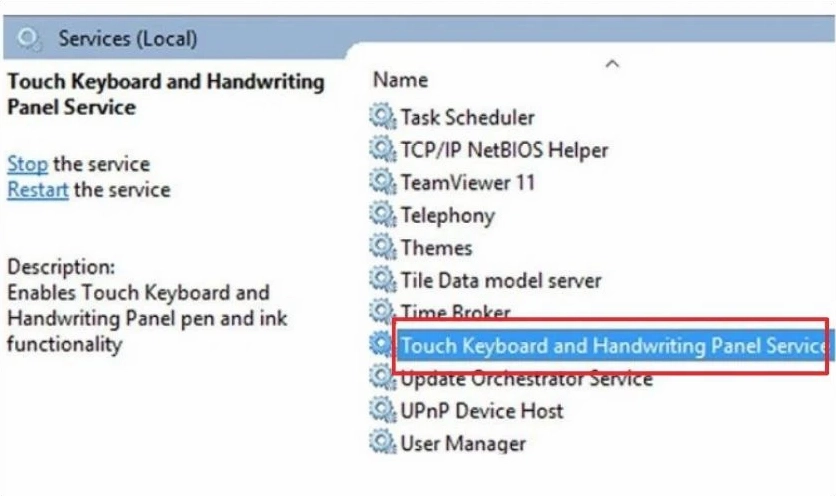 Nhấp đúp vào dịch vụ Touch Keyboard and Handwriting Panel Service