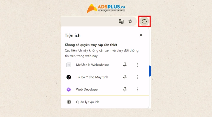Nhấp vào biểu tượng tiện ích đã được ghim trên góc phải màn hình