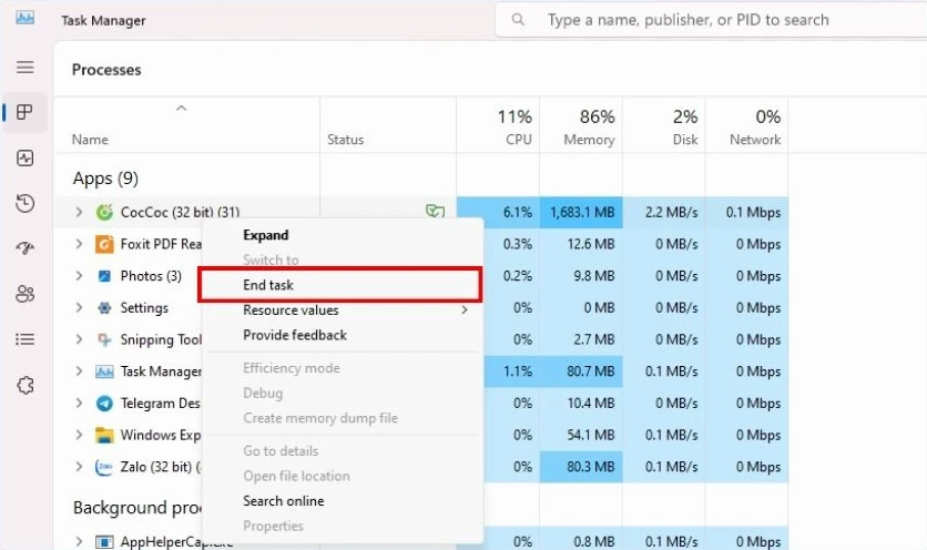 Sử dụng Task Manager để tắt các chương trình gây đơ máy tính